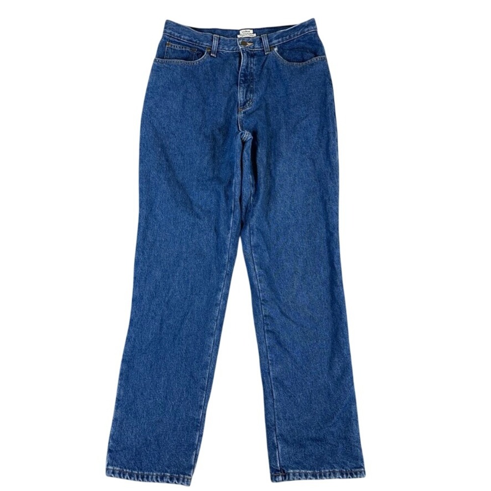LL Bean Original Fit Relaxed Flannel Lined Jeans Blue Denim Plaid Lining 12 M/T